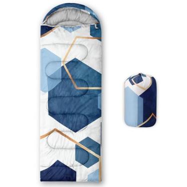 Imagem de Smell Sunshine Saco de dormir infantil para meninos e meninas, estampa hexagonal azul geométrico, leve, quente, portátil, uso interno, impermeável, resistente ao clima frio, saco de dormir para