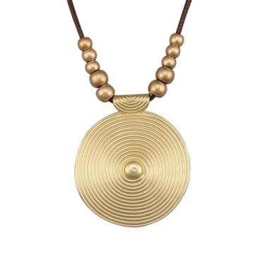 Imagem de joymiao Colares boêmios femininos longos de couro com pingente grande, joia hippie boho, colar com pingente, Couro sintético, Sem Pedra Preciosa