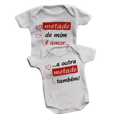 Imagem de Kit 2 Body de Bebe Gêmeos Manga Curta Frases para Gêmeos Unissex 100% 