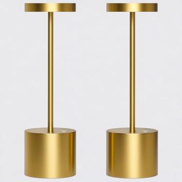 Imagem de Barryca Candeeiro de mesa recarregável sem fio – IP54 à prova d'água, 3 cores, regulável, bateria de 5000 mAh, luz de LED portátil USB para pátio, mesa de cabeceira e restaurante (pacote com 2, ouro