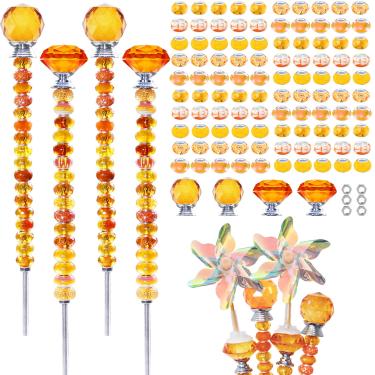 Imagem de Exway Kit de 101 peças de estacas de jardim com contas, kit de contas de jardim DIY com varinha de fada DIY com contas de furo grande laranja, 4 hastes roscadas de cristal e 2 pequenos moinhos de