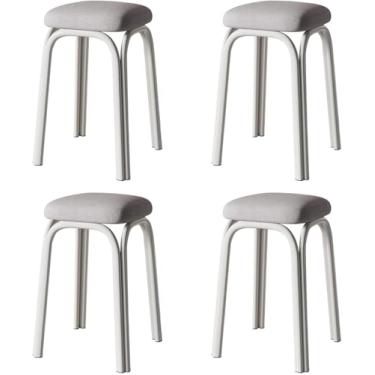 Imagem de Conjunto De 4 Bancos Empilháveis De Metal,banco De Bar Quadrado Estofado Com Tapete De Pé O-slip,banco Sem Encosto Bancos De Bar Portáteis De Perna De Metal,para Casa Kit, Khaki, 33x48cm