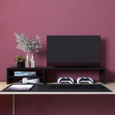 Imagem de Suporte Para Monitor Elevado Mesa Home Office Setup Gamer Organizador MDP 100cm (Preto)