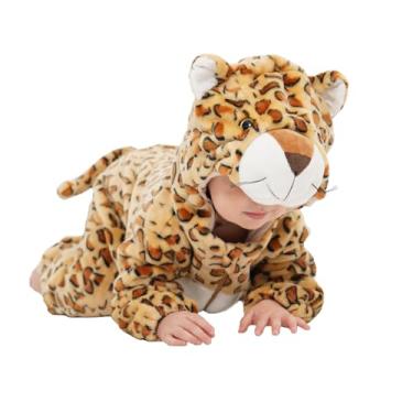 Imagem de LONULAIN Pijama unissex de fantasia de animal, macacão infantil de flanela com capuz para cosplay, roupa de casa/roupa de dormir, Leopardo, 12-18 Months/Height:30"-32"