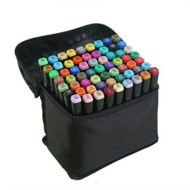 Imagem de AlverSun Caneta Marcador Para Colorir Desenho Profissional 36, 48, 80 Cores Conjunto De Canetinhas Pontas Duplas Codificados por Cores Vivas Kit Marcadores Canetinha Ponta Dupla + Estojo (80 CORES)