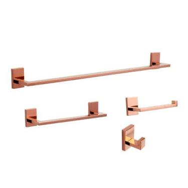 Imagem de Acessórios De Banheiro Rosê Gold Quadrado Slim Kit 4 Peças - ZRZ