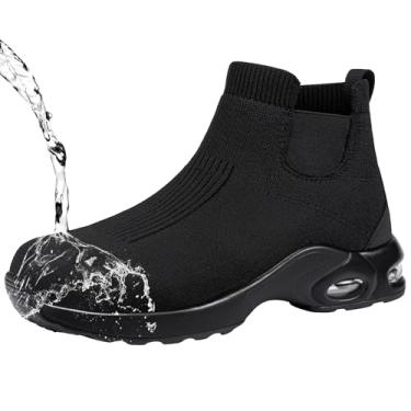 Imagem de LARNMERN Sapatos Com Biqueira De Aço, Botas Trabalho Antiderrapantes, Masculinas E Femininas, Tênis Segurança Resistentes À Água, Amortecimento Ar Industrial, Chelsea (8,5 Masculino, Preto)