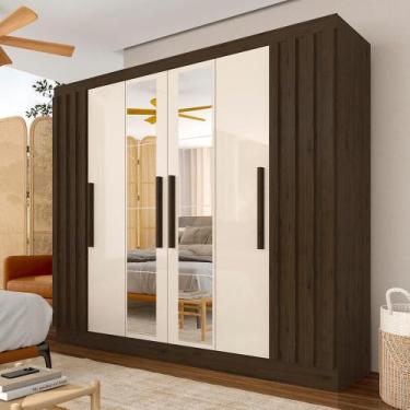 Imagem de Roupeiro Casal 6pts Ripado Com Espelho Camille Imbuia/off - M.a - A Mó