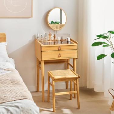 Imagem de Mesa De Maquiagem Para Quarto Com Espelho, Penteadeira Com 2 Gavetas, Mesa De Vaidade Com Cadeira De Vaidade, Conjunto De Maquiagem Para Penteadeira, Conjunto De Vaida, Vanity desk+Vanity Stool