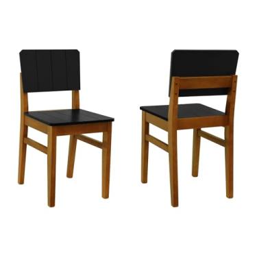 Imagem de Kit 2 Cadeiras Linhas Madeira Maciça Encosto MDF Laqueado Preto - Amêndoa - Assento Laqueado Preto