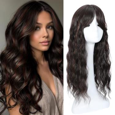 Imagem de Ailsa Toppers de cabelo longo ondulado de 50 cm para mulheres com queda de cabelo 360° cobertura total com partes de cabelo fofas naturais com franja lateral, fácil de usar