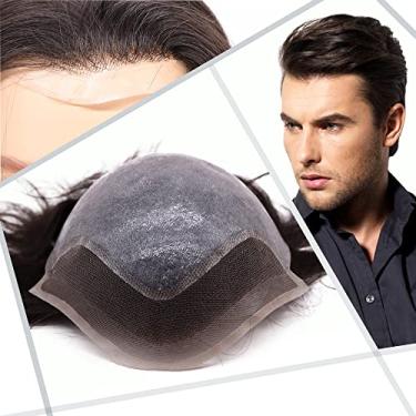 Imagem de Civmo Toupee masculina peruca suíça frontal de renda natural masculina com pele de poliuretano sistema europeu de substituição de cabelo humano em V para perucas masculinas 20 x 25 cm peruca de