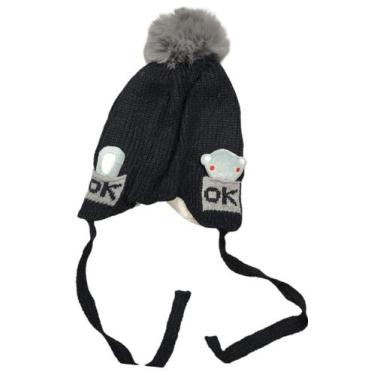 Imagem de Touca Gorro Infantil Com Pelinho Tapa Orelha Inverno Lisa - HR, Preto,