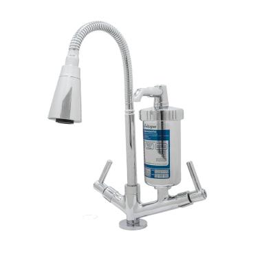 Imagem de Torneira Filtro Cozinha Cromada Gourmet Mesa Tubo Conico 2 Jatos
