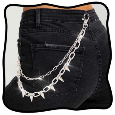 Imagem de Urieo Calça punk Sun Jeans corrente pingente lua corrente carteira ouro corrente estrela gótico metal hip hop bolso corrente para mulheres, one size, liga metálica, Sem Pedra Preciosa