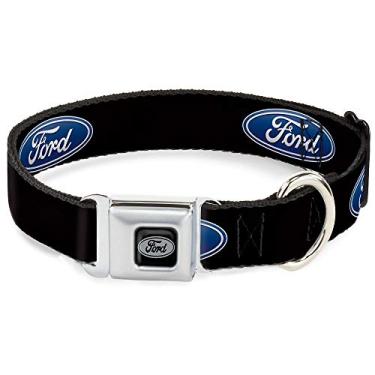 Imagem de Buckle-Down Coleira para cachorro com fivela de cinto de segurança - Logotipo Ford Oval Repetição - 3,8 cm de largura - Serve em pescoço de 45,7 a 81,2 cm - Grande
