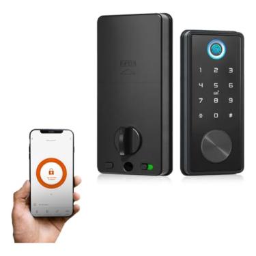 Imagem de Genérico Fechadura Eletrônica Digital, Preto e Prata, Metal, Wi-Fi Tuya, Biometria, Cartão e Senha, Resistente à Água, Moderno, C5, Residencial, 140x60x16mm (Preta)