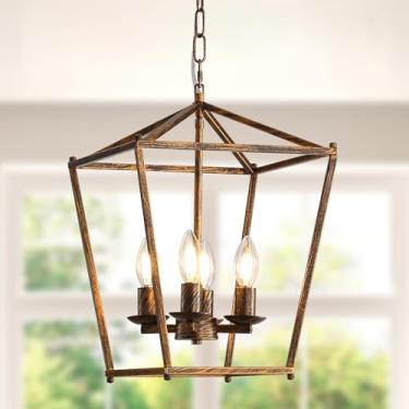 Imagem de HONGREN Lustres rústicos para lanternas de teto com 4 luzes suspensas em ouro preto luminárias pendentes para cozinha ilha sala de jantar fazenda entrada hall de entrada