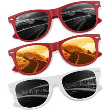 Imagem de CGID Óculos de sol masculino feminino polarizado leve retrô preto UV400 dirigir pesca golfe, 4 branco cinza/vermelho cinza/vermelho laranja, Medium