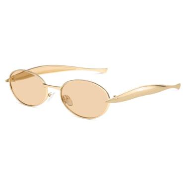 Imagem de VANLINKER Óculos de sol ovais pequenos dourados retrô para mulheres e homens modernos óculos escuros de metal dos anos 90 VL9885, C5-ouro/champanhe, M
