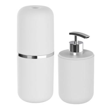 Imagem de Kit Lavabo Porta Escova De Dentes Sabonete Líquido Pia Banheiro Premium (Branco)