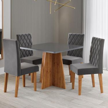 Imagem de Mesa de Jantar 4 Lugares Evah Marrom/Cinza/Veludo Cinza - Viero Móveis