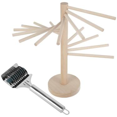 Imagem de Escorredor de massas com cortador de aço inoxidável, secador de espaguete de madeira com 16 varões de suspensão, rack de secador de macarrão doméstico dobrável, prateleira para secar macarrão