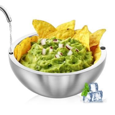 Imagem de MBAIYO Tigela grande de aço inoxidável com isolamento térmico de 1,984 g, ideal para molho de guacamole, tigela de servir quente ou fria de parede dupla para festas ao ar livre