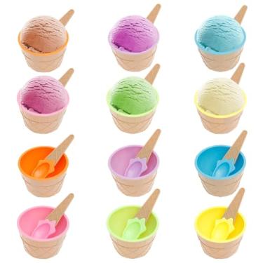 Imagem de Tigela de sorvete de 6/12 peças com colher, copos de sorvete de plástico reutilizáveis, tigela de iogurte congelado de sobremesa de cor doce, decorações de lembrancinhas de festa de sundae de desenho
