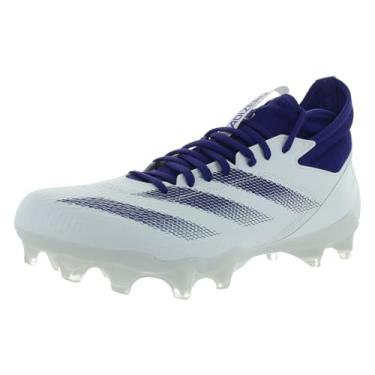 Imagem de adidas Tênis de futebol americano unissex Adizero Impact, Calçado branco/Team College Roxo/Calçado branco, 15 Women/14 Men
