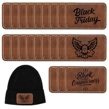 Imagem de 50 peças de adesivos de couro em branco para chapéus, retângulo personalizado em branco para gravação a laser, adesivos de chapéu de couro para reparo de tecido de artesanato DIY (marrom/cinza, 7,6 x