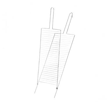 Imagem de Grelha Dupla Abaulada Aço Cromado Para Churrasqueira Peixe Frango Cernes e Legumes