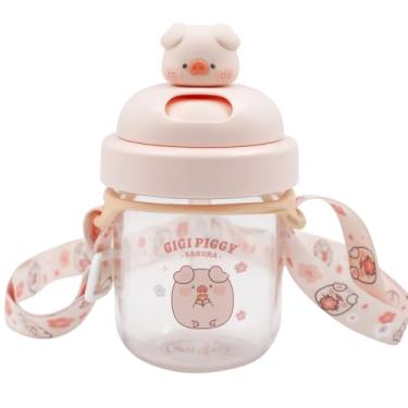 Imagem de Garrafa Infantil Porquinho 330ml com Alça – Tampa Antivazamento, Design Fofo, Ideal para Escola, Passeios e Lancheira