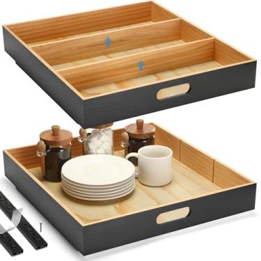 Imagem de CroBlissful 2 organizadores de armário com divisórias removíveis, gavetas deslizantes de madeira sem pregos de 50 cm L x 53 cm P com fita adesiva, prateleiras dobráveis para cozinha, despensa