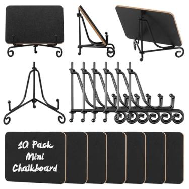 Imagem de ZFLYCANP 10 placas de madeira para mesa de mesa com suporte de ferro, etiqueta de comida de quadro de giz versátil de dupla face, lousa de mesa de escrita lisa para festa, buffet, café, restaurante