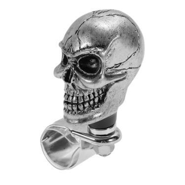 Imagem de INFINAUTO Maçaneta de volante de carro de 30,5 mm pequena caveira veículo bola rotadora para caminhonetes SUV, semi-reboques, vans, barcos, tom prateado, 1 peça