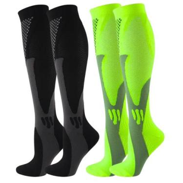 Imagem de Kit 2 Pares Meia De Compressão Esportiva Cano Alto 3/4 Corrida Ciclism