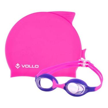 Imagem de Kit Natação Infantil Vollo Oculos e Touca Silicone, Rosa