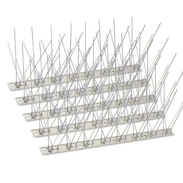 Imagem de KKY Base de aço inoxidável Bird Spikes, kit de cerca de prego repelente de pássaros de metal, pode ser usado para parar pombos e outros pássaros pequenos, cobrindo 3 metros (sem pinos) 10 pacotes.