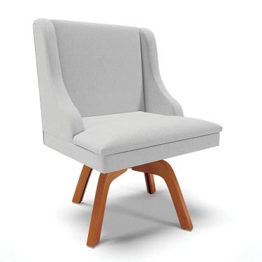 Imagem de Cadeira Estofada para Sala de Jantar Base Giratória de Madeira Lia Linho Cinza - Ibiza