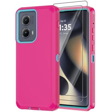 Imagem de Annymall Capa para Motorola Moto Edge 5G 2024 com 2 películas protetoras de tela, resistente à prova de choque, proteção contra quedas de 3 camadas, capa protetora robusta de grau militar (rosa)