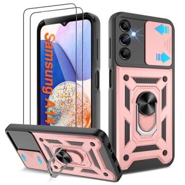 Imagem de Capa para celular Samsung Galaxy A14-5G com [2 peças] protetor de tela HD, capa de câmera deslizante e suporte de anel magnético 【Grau militar】 Resistente à prova de choque Fancy Carcasa para Galaxy