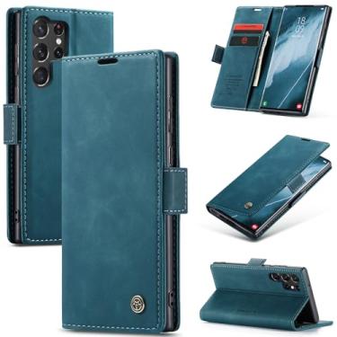 Imagem de Phernykas Capa carteira flip para Samsung Galaxy S23 Ultra, capa fólio magnética de couro com suporte para cartão, suporte durável - capa protetora de telefone TPU à prova de choque - verde