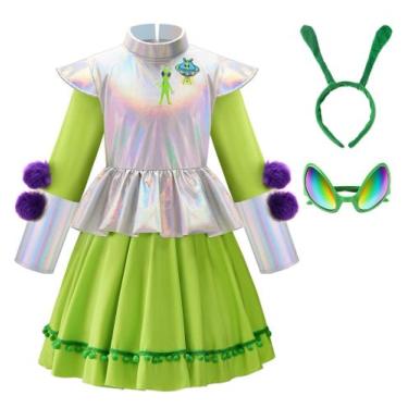Imagem de Alien Costume ReliBeauty 4T-5 para meninas verde com faixa de cabeça