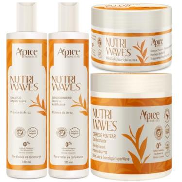 Imagem de Kit Apice Nutri Waves Shampoo e Condicionador 300ml Máscara Nutrição Capilar 300g Creme de Pentear 500g