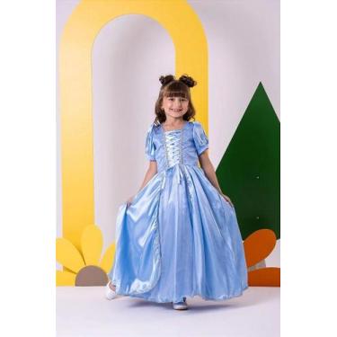 Imagem de Vestido Fantasia Infantil Cinderela Luxo Azul com Tule e Saia Rodada -