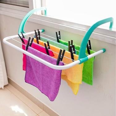 Imagem de Varal Portátil Em Aço Branco Alça Preta Forte Click Secalux