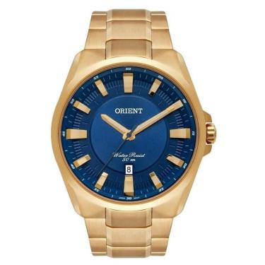 Imagem de Relógio Masculino Dourado Fundo Azul Orient +Nf