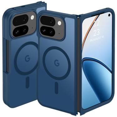Imagem de DUEDUE Capa dobrável para Google Pixel 10 Pro [compatível com MagSafe/PixelSnap], capa protetora de celular translúcida fosca antiarranhões à prova de choque para Pixel 10 Pro Fold, azul