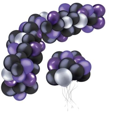 Imagem de Kit de Balões Bexigas Preto e Roxo Decoração De Aniversário para Festa Wand Arco de Balões Bolas Balão Bexiga Arco Orgânico - Fácil de Montar